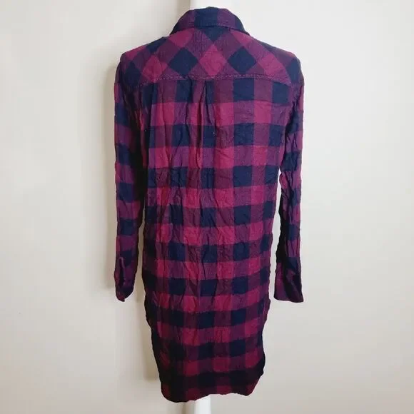 Rails Bianca Buffalo Check Plaid Button Down Shirt Dress Medium - Picture 7 of 9